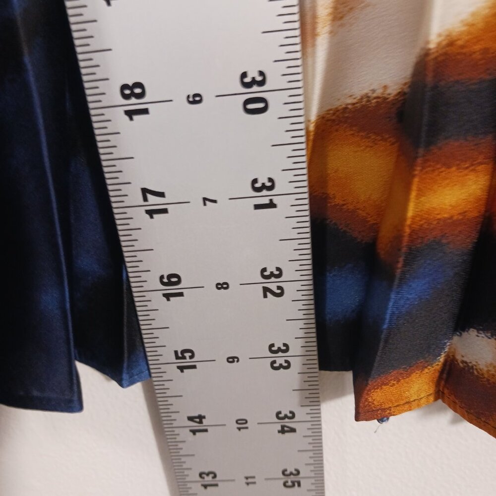 Worthington, NWT XL Midi Pleated Skirt W/ Abstract Print Navy Cream Gold & Black - Picture 13 of 14